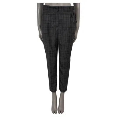 Pre-owned Brunello Cucinelli Grey Brown Wool 2018 Monili Paperbag Waist Pants 42 M In Gray