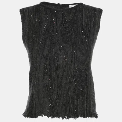 Pre-owned Brunello Cucinelli Grey Cashmere Blend Sleeveless Tops Xl In Gray
