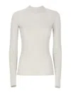 Brunello Cucinelli Ribbed Knit Sweater Lurex Accents In White