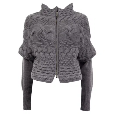 Pre-owned Brunello Cucinelli Grey Cashmere Braided Zip Front Cardigan Sweater M In Gray