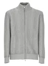 Brunello Cucinelli Chevron Knit High Neck Zipped Cardigan In Gray