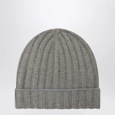 Brunello Cucinelli Ribbed Beanie Hat Folded Cuff Detail In Gray