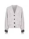 Brunello Cucinelli Embroidered-cuff Button Cardigan In Gray
