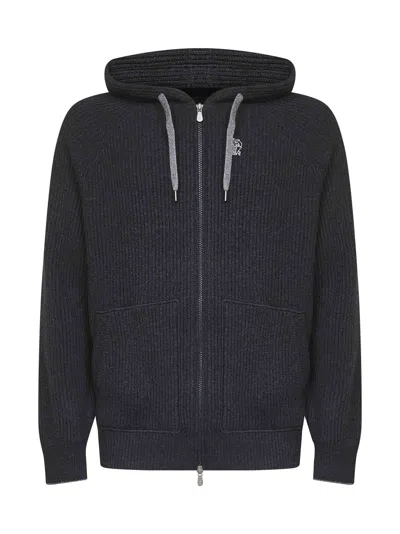 BRUNELLO CUCINELLI GREY CASHMERE KNIT ZIP-UP HOODIE