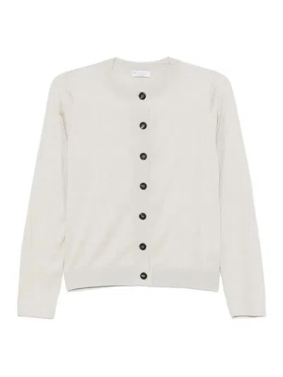 Brunello Cucinelli Grey Cashmere Silk Polyamide Cardigan In Neutral