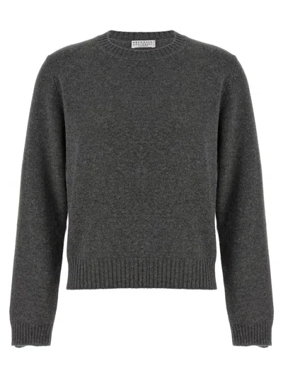 Brunello Cucinelli Grey Cashmere Sweater With Crew Neck