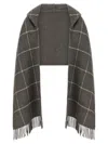 Brunello Cucinelli Checked Pattern Hooded Scarf With Fringed Edges In Gray