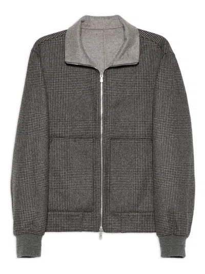 BRUNELLO CUCINELLI GREY CHECK PRINT BOMBER JACKET