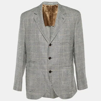 Pre-owned Brunello Cucinelli Grey Checked Linen Blend Single Breasted Blazer Xxl In Gray