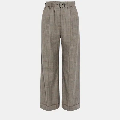 Pre-owned Brunello Cucinelli Grey Checked Wool Wide Leg Pants M (it 42)
