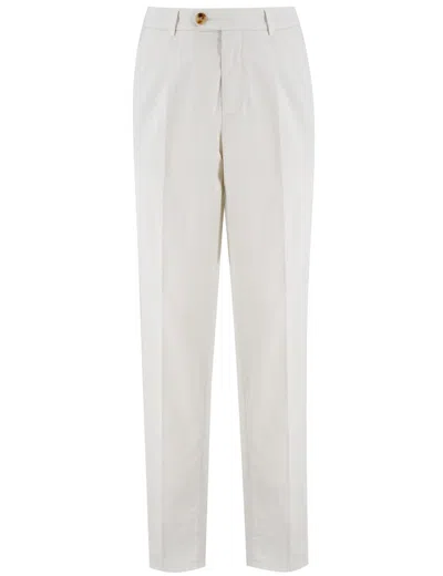 Brunello Cucinelli Grey Cotton Blend Trousers In English White