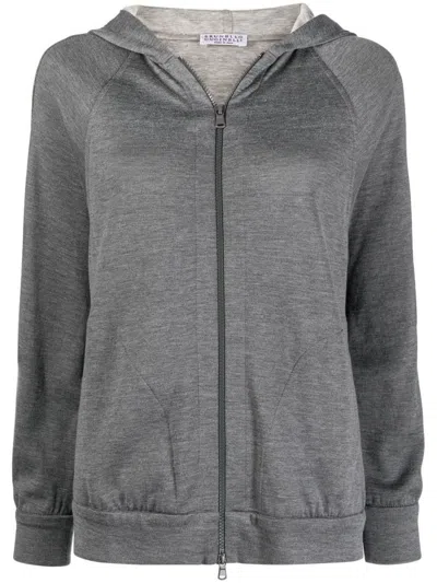 Brunello Cucinelli Dark Grey Full Zip Monile Sweatshirt In Gray