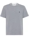 Brunello Cucinelli Logo-embroidered Contrast-trim T-shirt In Grey