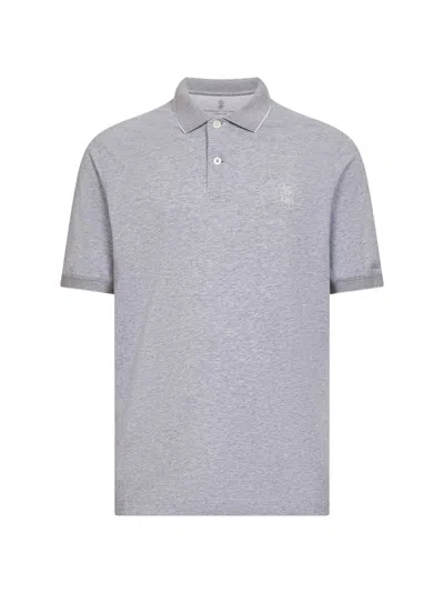 Brunello Cucinelli Men Grey Cotton Jersey Logo Polo Shirt In Multi