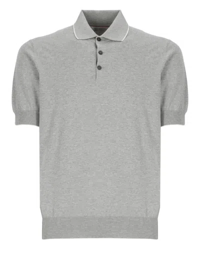 Brunello Cucinelli Grey Cotton Polo Shirt