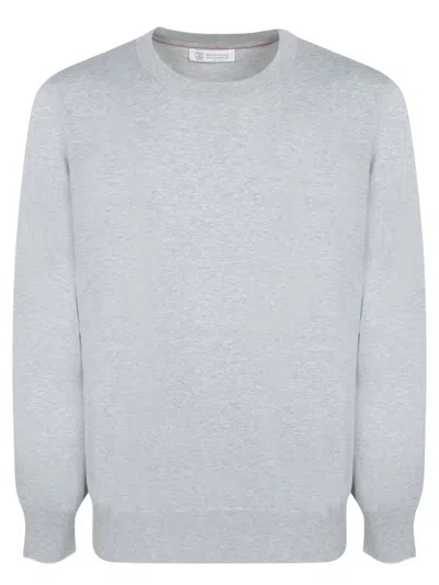 Brunello Cucinelli Cotton Sweater In Mist Grey