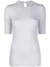Brunello Cucinelli Ribbed Cotton T-shirt Keyhole Back In Gray