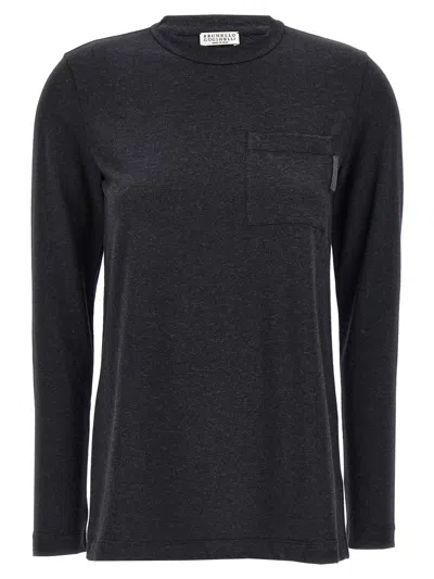 Brunello Cucinelli Grey Cotton T-shirt In Black