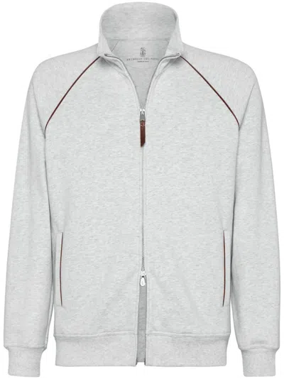 BRUNELLO CUCINELLI GREY COTTON ZIPPED SWEATSHIRT