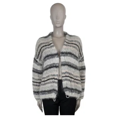Pre-owned Brunello Cucinelli Grey Cream Mohair 2018 Striped Cardigan Sweater S In White