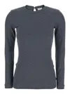 Brunello Cucinelli Grey Crewneck T-shirt With Monil Detail On The Collar And Rear Cut-out In Cotton Stretch Woman