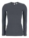 Brunello Cucinelli Grey Crewneck T-shirt With Monil Detail On The Collar And Rear Cut-out In Cotton Stretch Woman