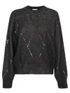Brunello Cucinelli Women's Mohair, Wool, Cashmere And Silk Sweater With Dazzling Argyle Embroidery In Grey