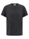 Brunello Cucinelli Grey Dazzling Chalk Stripe Embroidery T-shirt In Black