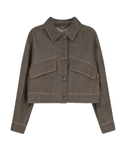 Brunello Cucinelli Grey Denim Jacket In Brown