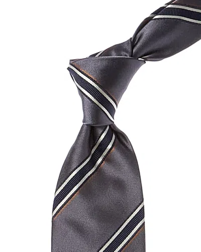 BRUNELLO CUCINELLI BRUNELLO CUCINELLI GREY DIAGONAL STRIPE SILK-BLEND TIE