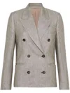Brunello Cucinelli Double-breasted Jacket With Oversized Cut And Jewel Embroidery In Grey