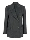 Brunello Cucinelli Women Techno Wool Carded Chevron Jacket With Monile In Multicolor