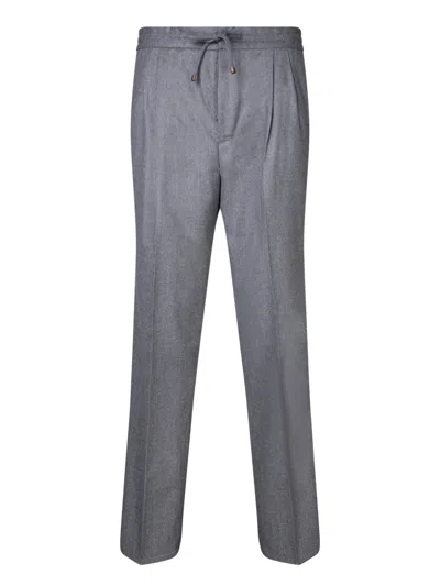 BRUNELLO CUCINELLI GREY DRAWSTRING TROUSERS