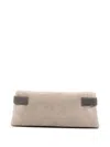 Brunello Cucinelli Bead-embellished Leather-trimmed Suede Clutch In White