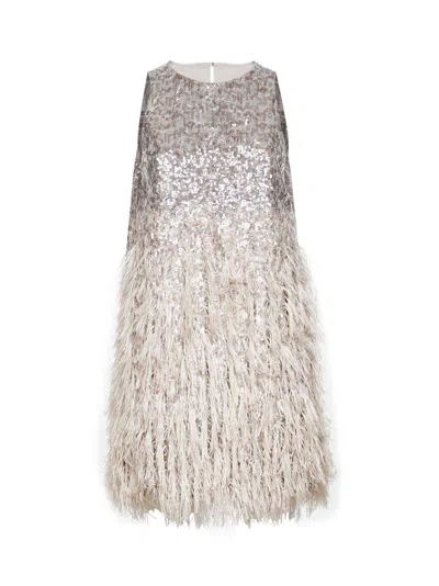 Brunello Cucinelli Dazzling Dégradé Mini Dress In Cotton And Silk Fil Coupé In Gray