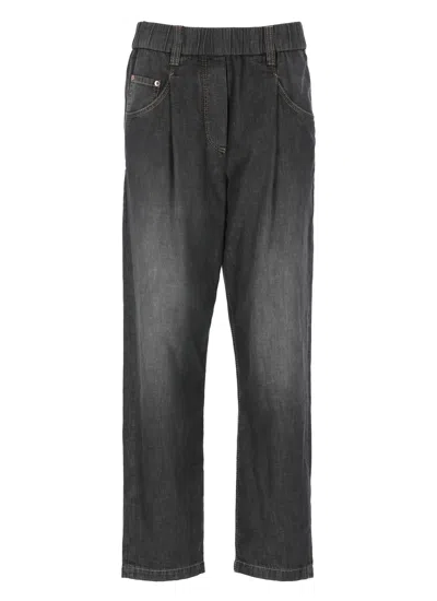 BRUNELLO CUCINELLI GREY FIVE POCKET JEANS WITH ELASTIC WAIST IN COTTON WOMAN
