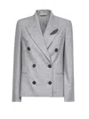 Brunello Cucinelli Grey Flannel Double-breasted Blazer