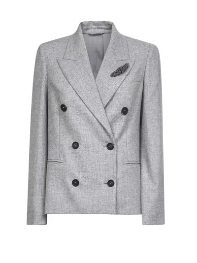 Brunello Cucinelli Grey Flannel Double-breasted Blazer