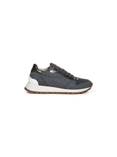 Brunello Cucinelli Grey Flannel Embroidered Trainers