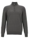 Brunello Cucinelli Half-zip High Collar Ribbed Sweater In Gray