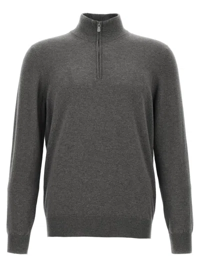 BRUNELLO CUCINELLI GREY HALF-ZIP SWEATER