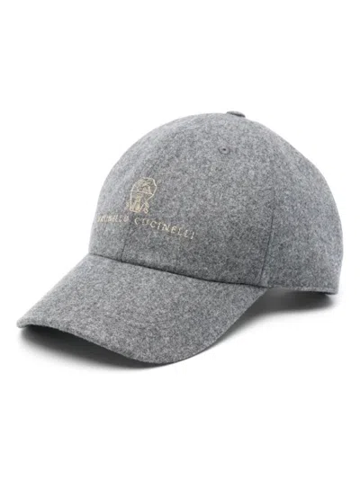 Brunello Cucinelli Grey Hat With Logo