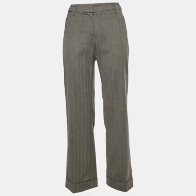 Pre-owned Brunello Cucinelli Grey Herringbone Wool Blend Regular Fit Trousers S In Gray