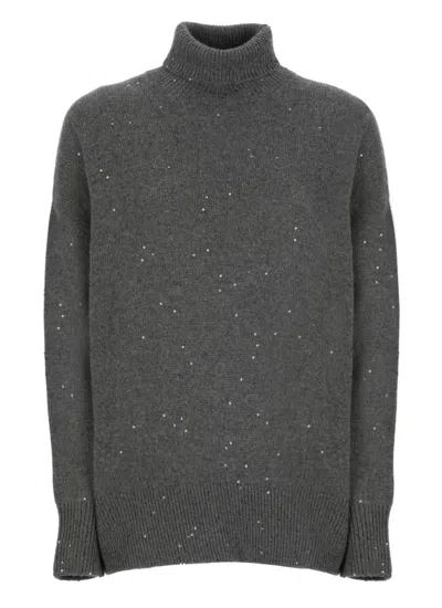 BRUNELLO CUCINELLI BRUNELLO CUCINELLI GREY HIGH NECK SWEATER WITH SEQUINS