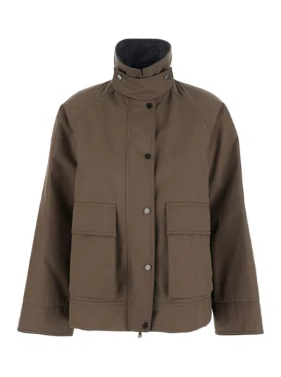 Brunello Cucinelli Grey Jacket With Classic Collar With Snap Buttons In Cotton Blend Woman