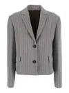 Brunello Cucinelli Grey Jacket With Notched Revers And All-over Striped Motif In Linen Blend Woman In Gray