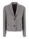 Brunello Cucinelli Grey Jacket With Notched Revers And All-over Striped Motif In Linen Blend Woman In Gray