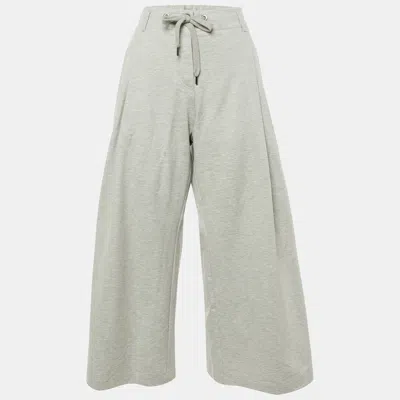 Pre-owned Brunello Cucinelli Grey Jersey Pleated Wide Leg Trousers S In Gray