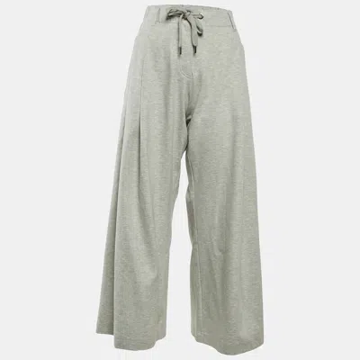 Pre-owned Brunello Cucinelli Grey Jersey Wide Leg Drawstring Pants Xs In Gray