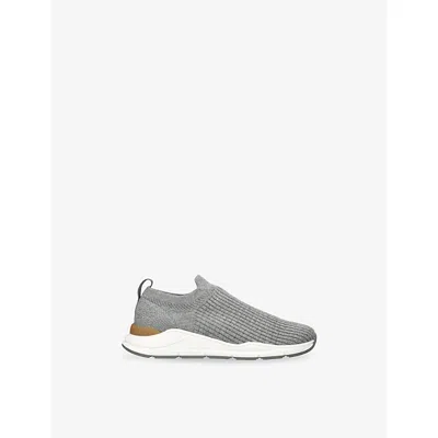 Brunello Cucinelli Grey Kids' Logo-embroidered Stretch-knit Low-top Trainers Eur 39 /5.5 Uk In Gray